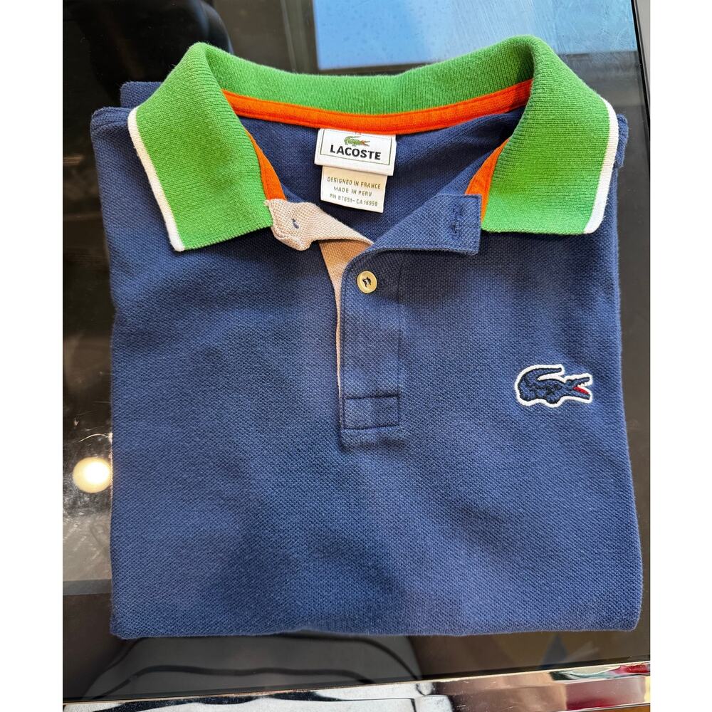 Vintage Lacoste Kid's Polo Boy's Size 14 Blue Green 100% Cotton